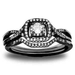 Wedding Ring Set for Women Halo CZ  White Gold Sterling Silver Engagement Ring Ginger Lyne Collection - 1 of 4
