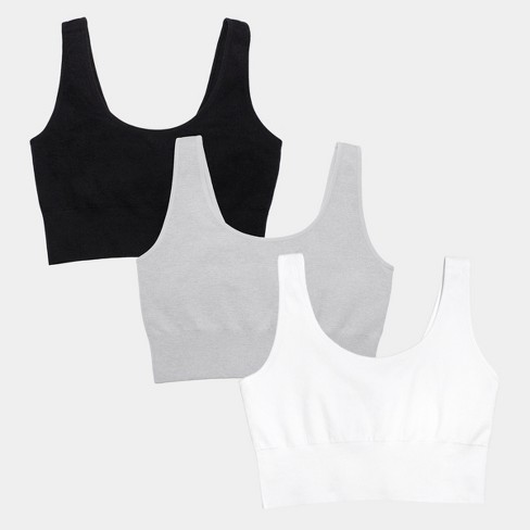 Fruit of the Loom Ladies 360 Stretch Seamless Longline Sport Bra 3 Pack  Black/White/Grey Heather 3XL