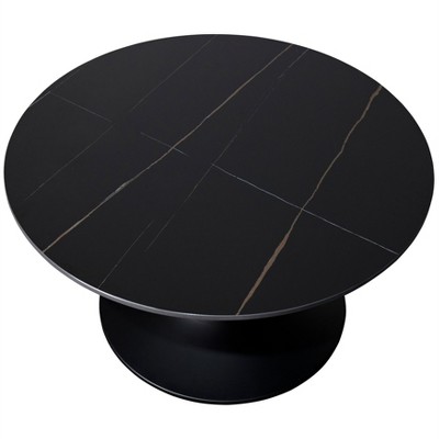 Verve 24" Black Marble Round Coffee Table with Stainless Steel Base