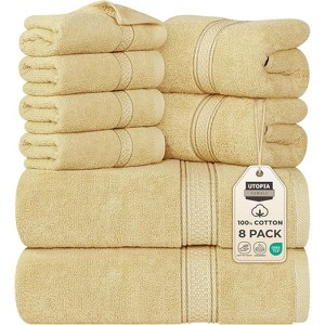 Towels 8 Piece Premium Towel Set, 2 Bath, 2 Hand, and 4 Wash Cloths, 600 GSM 100% Ring Spun Cotton - 1 of 4