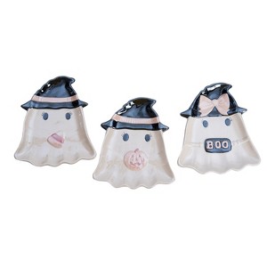 Transpac Dolomite Pearlized Bow Ghosts Appetizer Plate Set of 3 Halloween Ceramic Dining Plates for Spooky Gatherings - 1 of 1