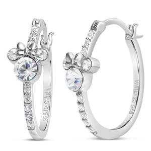 Disney Women Minnie Mouse Sterling Silver Cubic Zirconia Hoop Birthstone Earrings - April - 1 of 4