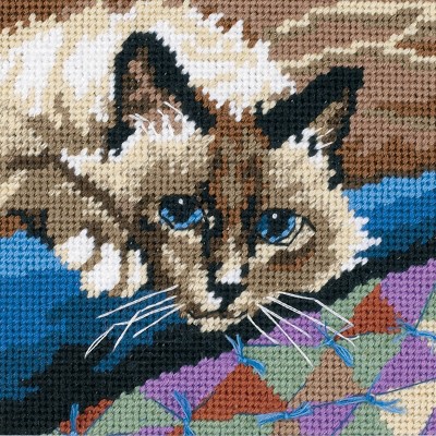 Dimensions Mini Needlepoint Kit 5"X5"-Cuddly Cat Stitched In Floss