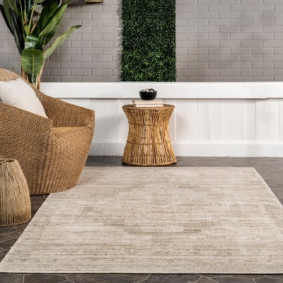 Beige Vintage Washable Synthetic Indoor/Outdoor Area Rug