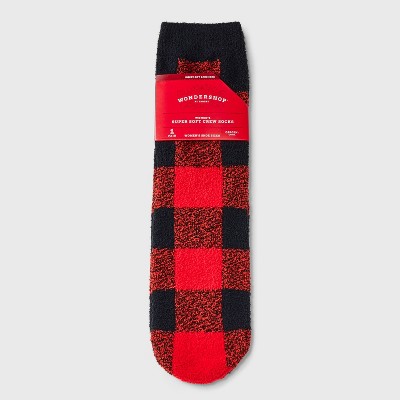Women's Buffalo Check Plaid Cozy Crew Socks with Gift Card Holder - Wondershop™ Red/Black 4-10