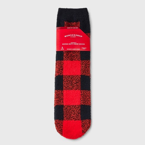 Women's Buffalo Check Plaid Cozy Crew Socks with Gift Card Holder - Wondershop™ Red/Black 4-10 - image 1 of 3