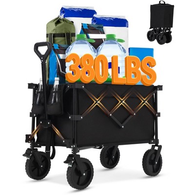 230L Collapsible Foldable Wagon with 380LBS Weight Capacity, Heavy Duty Folding Utility Garden Cart with Big All-Terrain Beach Wheels & Drink Holders