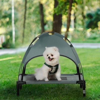 Small Gray Elevated Outdoor Orthopedic Dog Bed with Canopy