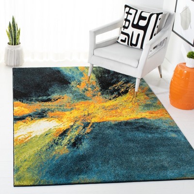 8' x 10' Blue Abstract Synthetic Non-slip Area Rug