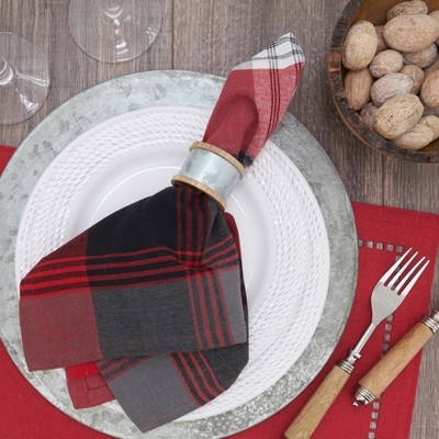 Red and Gray Cotton Plaid Table Napkins, Set of 4