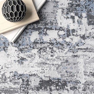 Reversible Abstract Gray Synthetic 4' x 6' Easy-Care Area Rug