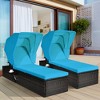 Tangkula 2PCS Rattan Patio Chaise Lounge Chair W/ Adjustable Canopy Turquoise Cushion - 2 of 4