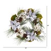 Nearly Natural 24-in Silver Poinsettia, Hydrangea and Pinecones Artificial Christmas Wreath - 2 of 4