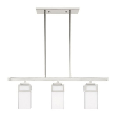Harding Brushed Nickel 3-Light Linear Chandelier with Satin Opal White Glass