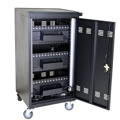 Laptop Cart, Laptop Rolling Cart With Lock & Key, 2 Locking Casters, Cable Management Strip, Fast Charging & Secure Storage Mobile Charging Cart