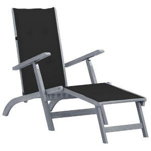 vidaXL Patio Deck Chair with Footrest and Cushion Solid Acacia Wood - 1 of 2