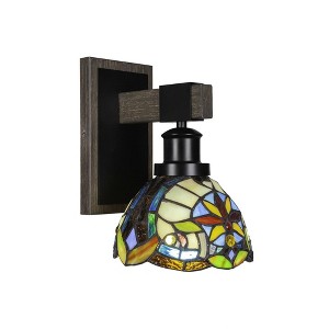 Toltec Lighting Tacoma 1 - Light Sconce in  Black/Painted Wood with 7" Earth Star Art Glass Shade - 1 of 1