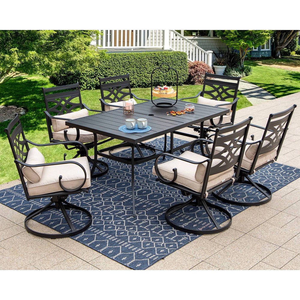 Photos - Garden Furniture 7pc Outdoor Dining Set - Swivel Chairs with Cushions, Steel Table, Umbrell