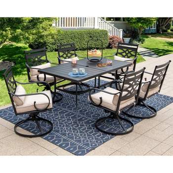 7pc Outdoor Dining Set - Swivel Chairs with Cushions, Steel Table, Umbrella Hole, Rust & Water Resistant - Captiva Designs