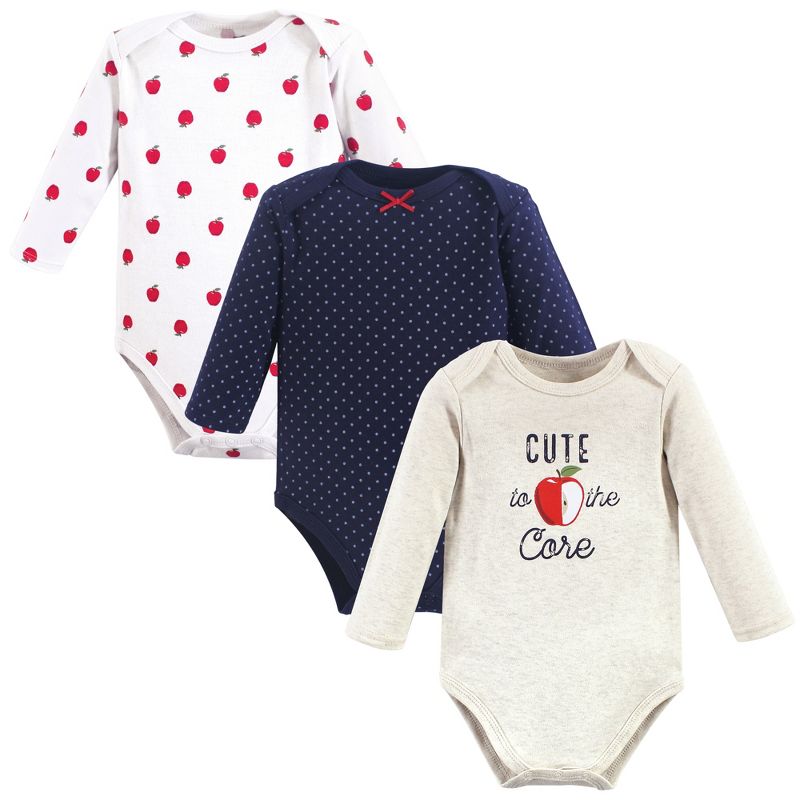 Hudson Baby Infant Girl Cotton Long-Sleeve Bodysuits, Apple, 1 of 6