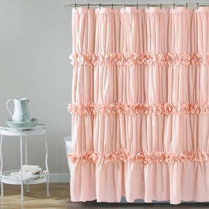 Victorian Ruffle Shower Curtain, Ruched Microfiber Vintage Handcrafted Bow Tie Bath Curtain for Master Bathroom - 1 of 4