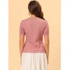 INSPIRE CHIC Women's Vintage Polka Dots Peter Pan Collar Puff Short Sleeve Shirt - 4 of 4