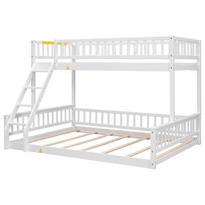 Bellemave Twin XL Over Queen Bunk Bed Queen Size Floor Bunk Beds with Inclined Ladder and Guardrails, White