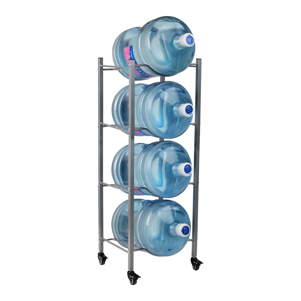 Mind Reader 5gal Water Jug Stand Holds four Jugs Gray: Metal & Plastic Holder for Coffee Bar Accessories
