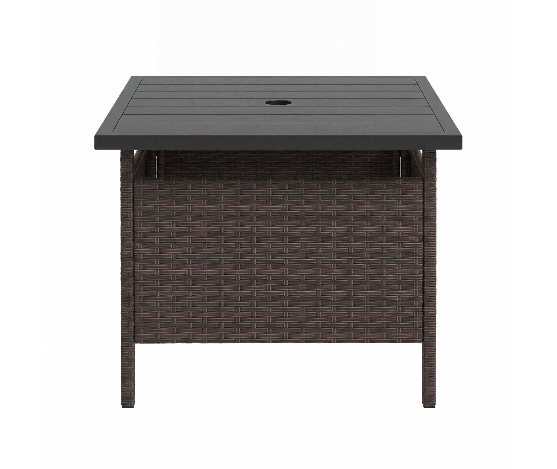 Gymax Outdoor Wicker Side Table with Umbrella Hole HDPE Surface & Robust Metal Frame Patio Coffee Table for Garden Poolside Backyard Use