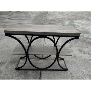 Industrial Sofa Table with Circle Base & Storage - Rustic Wood Console for Entryway, Hallway, Foyer - 1 of 1