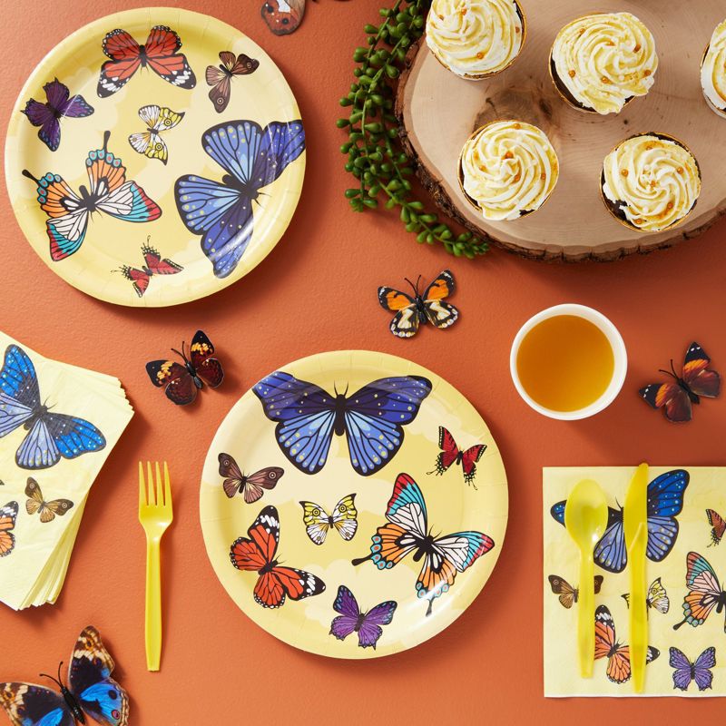 Blue Panda 144 Pc Butterfly Paper Plates, Napkins, Cups, Cutlery, Yellow, Serves 24, 2 of 9