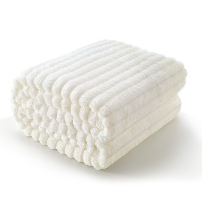 Joyfy White Throw Blanket for Couch, Soft Warm Fleece Blankets Gifts for Women Men Mom, Cozy Cute Soft Cream White Throw