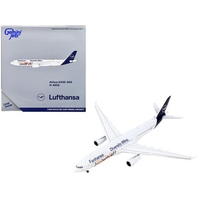 Airbus A330-300 Commercial Aircraft "Lufthansa - Fanhansa Diversity Wins" White w/Blue 1/400 Diecast Model Airplane GeminiJets
