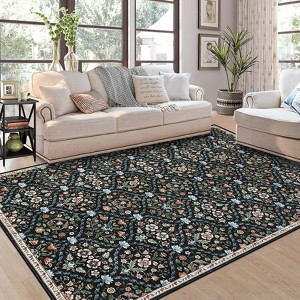 Vintage Trellis Area Rug Traditional Floral Washable Rugs for Living Room Bedroom Low Pile Non-Slip Floor Carpet - 1 of 4