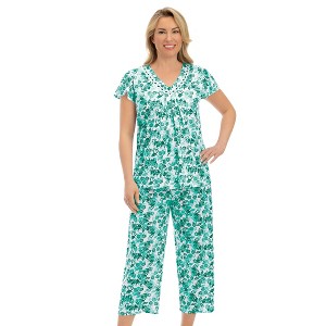 Collections Etc Stylish 2-Piece Knit Floral Print Capri Pajama Set - 1 of 4