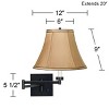 Franklin Iron Works Modern Swing Arm Wall Lamp Black Plug-In Light Fixture Tan Fabric Bell Shade for Bedroom Bedside Living Room - 4 of 4