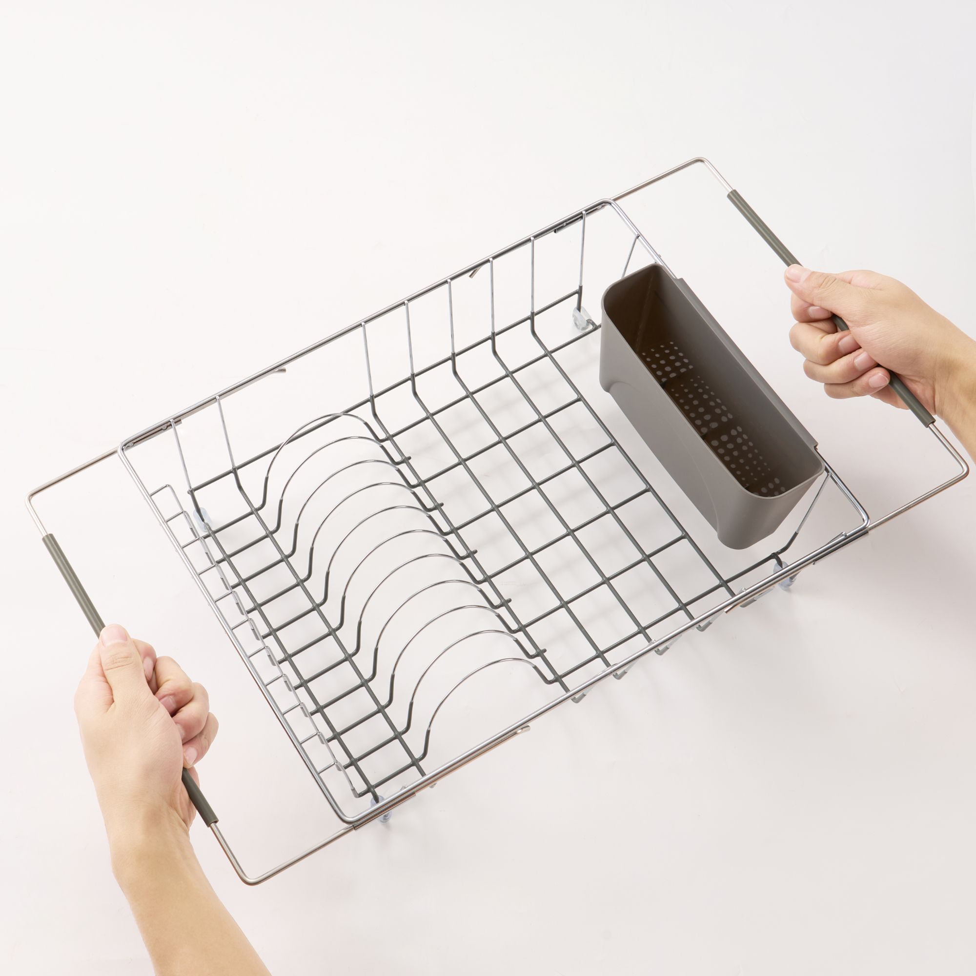 2-Piece Over the Sink Space Saving Dish Drying Rack with Utensil Holder - Grey