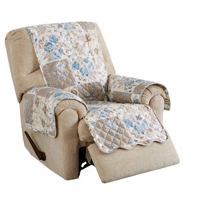 Taupe and Blue Floral Patchwork Recliner Furniture Protector