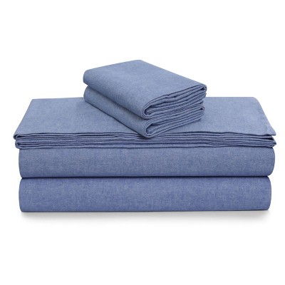 Heather Moonlight Blue Queen Cotton Flannel Deep Pocket Sheet Set