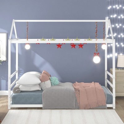 Whisen Chimney Design House Twin Size Platform Bed with Roof