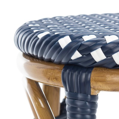 Navy and White Rattan Armless Outdoor Bar Stool