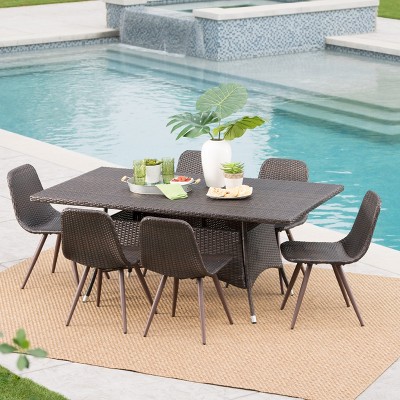Christopher Knight Home Ezra 7 Piece Outdoor Wicker and Iron Dining Set
