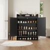 Rattan Shoe Cabinet with 2 Doors, 5-Tier Shoe Storage Cabinet with Adjustable Shelves, Wooden Shoe Storage Organizer for Entryway, Hallway, Black - 2 of 4