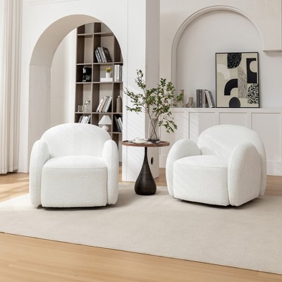 SEYNAR Modern Glam Boucle Upholstered Swivel Accent Armchair Set of 2,White,31.1''W*30.3''D*28.7''H