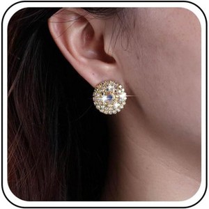 Round Rhinestone Cluster Stud Earrings, Gold Full Crystal CZ Wedding Earrings, Sparkling Colorful Circle Jewelry for Women - 1 of 4