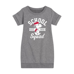 Girls' - Peanuts - Snoopy School Squad Graphic Short Sleeve Fleece Dress - 1 of 4
