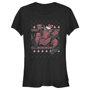Juniors Womens Marvel Deadpool Santa Hat Ugly Sweater Holiday T-Shirt - 1 of 3