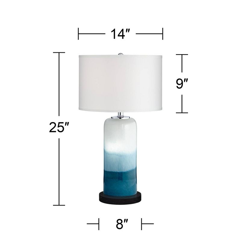 Possini Euro Design Roxanne Coastal Table Lamp with Round Black Riser 25" High Blue LED Nightlight White Drum Shade for Bedroom Living Room Bedside, 4 of 9