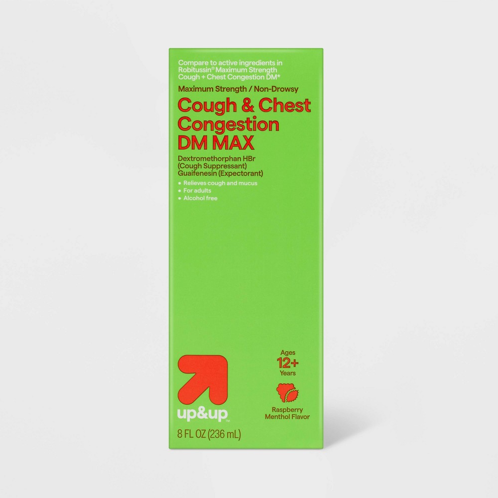 Cough + Chest Congestion DM Max Flu Treatment Raspberry Menthol - 8 fl oz - up&up™