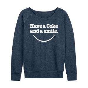 Women's - Coca-Cola - Coke And A Smile Mouth Lightweight French Terry Wide Neck Long Sleeve Shirt - 1 of 4